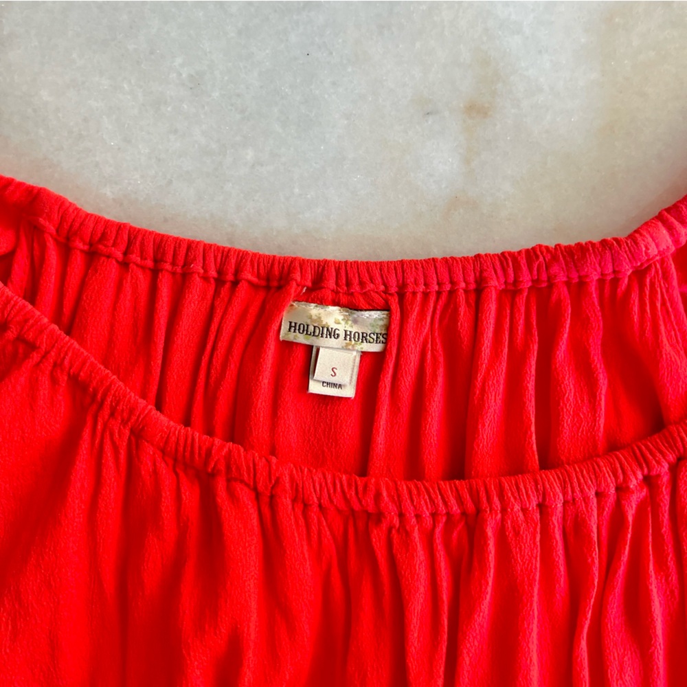 Holding Horses Anthropologie Red Off the Shoulder Scoop Neck Flowy Flirty Blouse - Picture 5 of 10